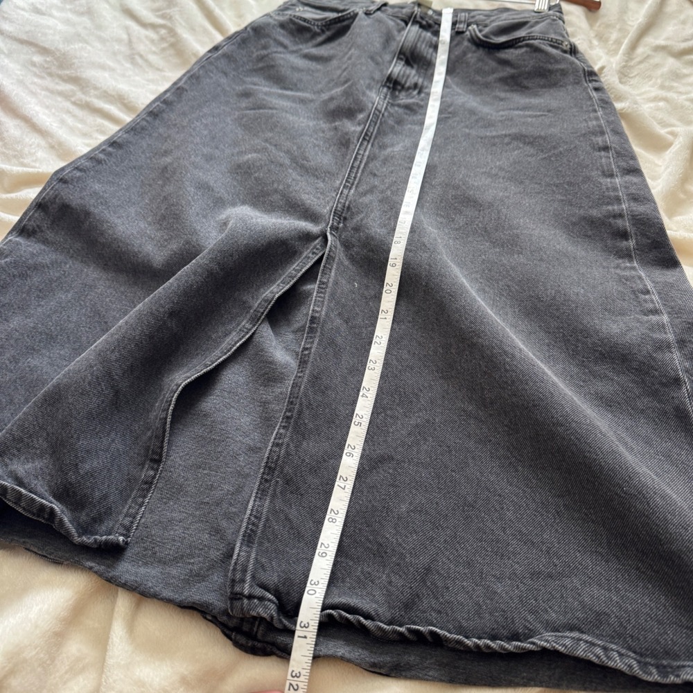 COS Denim Midi Skirt 6 Washed Black Grey High Waisted Front Slit Minimalist - Picture 4 of 12